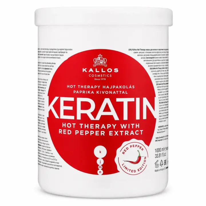 Kallos Keratin Hot Therapy Hair Mask - Red Pepper Extract - 1000ml